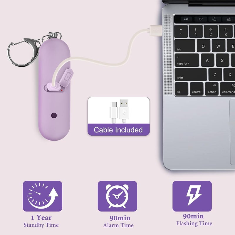 SaForFe Personal Safety Alarm - Waterproof Rechargeable Security Alarm - 140dB Extra Loud Siren & Strobe Light - Self Defense Keychain - Gift for Women, Teenagers, College Girls, Seniors(Wisteria) - Image 5
